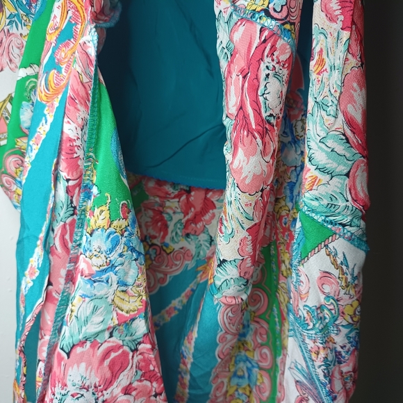 Anthropologie Vibrant Floral Swim Sarong - Blue, Green, Pink - Picture 11 of 12